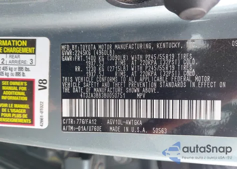 2011 Toyota Venza из США, поврежденный, VIN 4T3ZA3BB3BU050751